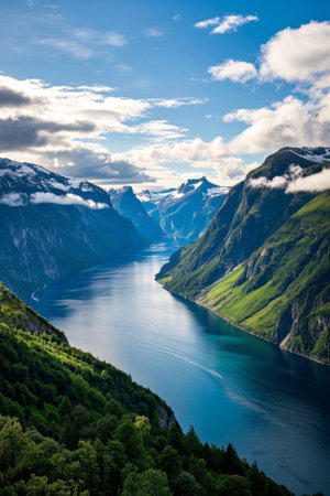 Panoramic view of the Norwegian fjordsの素材