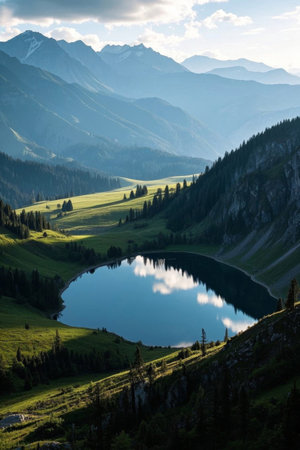 Panoramic view of natural scenery of mountain lakesの素材