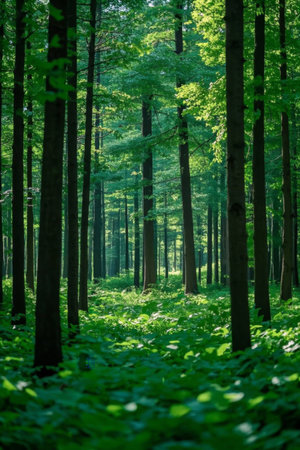 Dense forest lush green sceneの素材