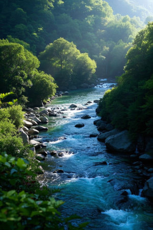 Natural scenery of mountains, forests and riversの素材