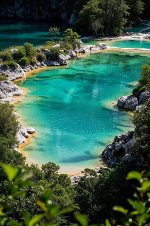 Green and clear water landscape in the mountainsの素材