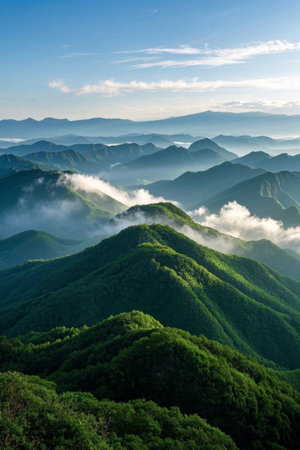 Panoramic view of the natural scenery of Qingshan Yunhaiの素材