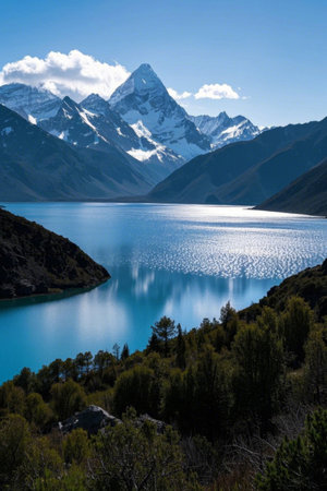 Panoramic view of the natural scenery of Snow Mountain Lakeの素材