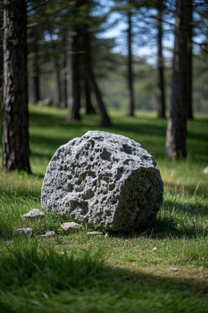 Boulders in the meadow in the forestの素材