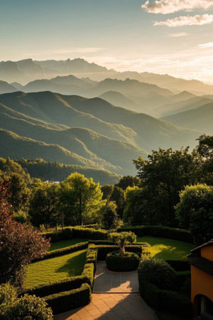 Mountain courtyard and distant mountain sceneryの素材