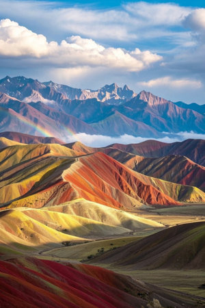Colorful mountains and rainbow natureの素材