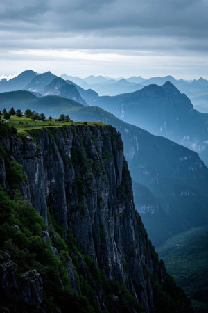 Panoramic view of the natural scenery of the mountain cliffsの素材