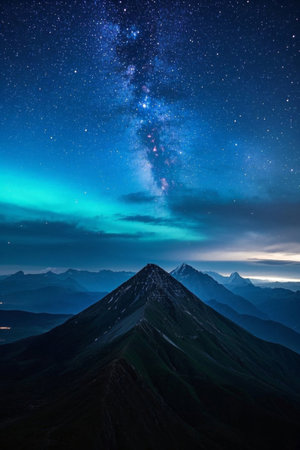 Night view of the mountain under the starry skyの素材