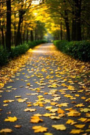 Fallen leaves on the autumn boulevardの素材