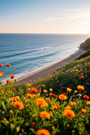 Colorful flower landscape blooming on the beachの素材