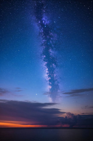 Milky Way and sunset landscape under the night skyの素材