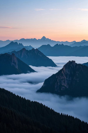 Mountain sea of clouds sunrise natural sceneryの素材