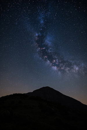 Mountains and Milky Way landscape under the night skyの素材