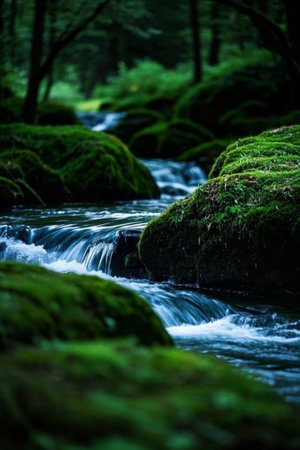 Landscape of a gurgle stream in the forestの素材