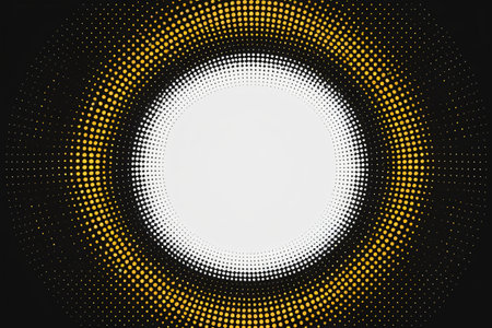Halftone polka dot ring pattern on black backgroundの素材