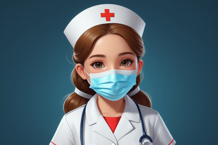 Cartoon female nurse wearing a maskの素材