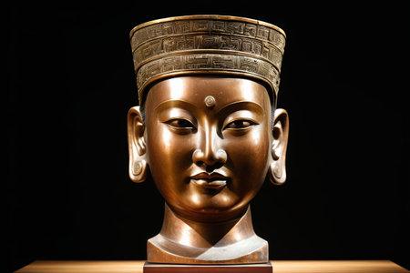 Close-up material of the head of a bronze Buddha statueの素材