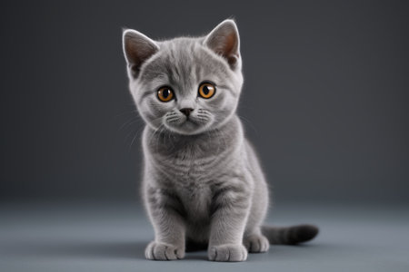 Close-up of the gray kitten sittingの素材