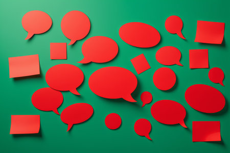 Red dialog bubble sticker on green backgroundの素材