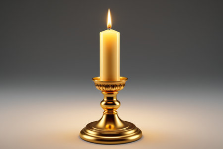 Candles lit on a golden candlestickの素材