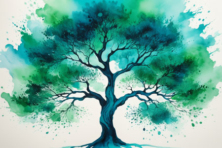Watercolor style image of a single treeの素材