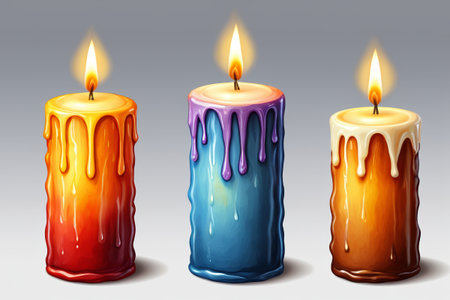 Close-up of colorful burning candlesの素材