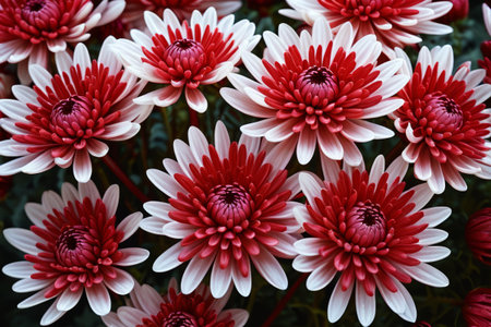 Close-up of red and white chrysanthemumsの素材