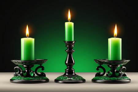 green candle burning decorative sceneの素材