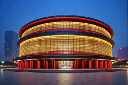 Night view of the circular buildingの素材