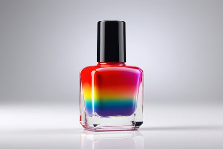 Close up of rainbow nail polish productsの素材