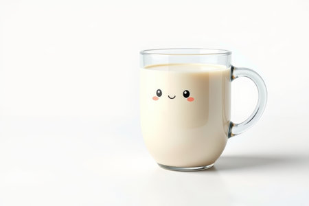 Milk in a glass with cartoon expressionsの素材