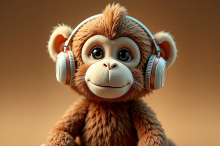 Cartoon monkey image with headphonesの素材