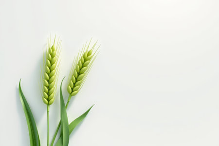 Close-up of two green wheat plantsの素材