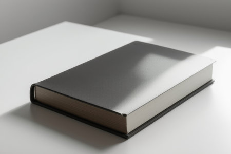 Hardcover books on white desktopの素材
