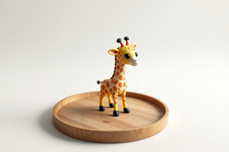 Giraffe toy on a wooden plateの素材