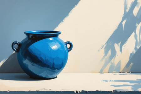 Blue binaural pottery jar interior light and shadow decorationの素材