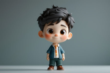 Cartoon image of a little boy wearing a suit and tieの素材