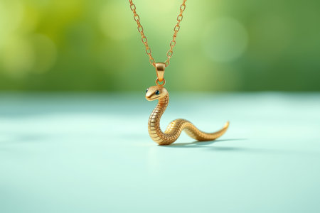 Close-up of a gold snake necklaceの素材