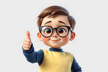 Cartoon boy with glasses gives thumbs upの素材