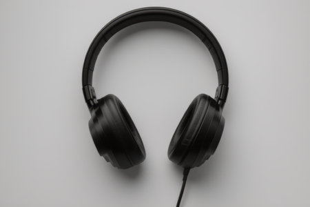 Close-up of black headphonesの素材