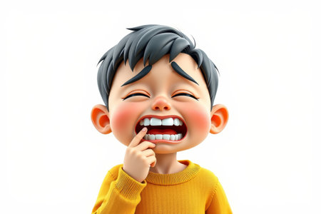 Cartoon boy touching teeth expressionの素材