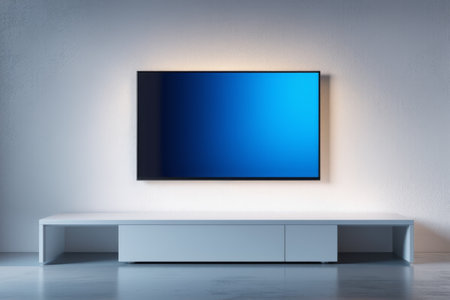 Indoor white TV stand with wall TVの素材