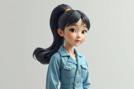 Cartoon girl bust with ponytailの素材