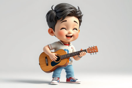 Cartoon boy playing guitar materialの素材