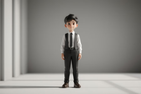 Cartoon little boy standing in formal attireの素材