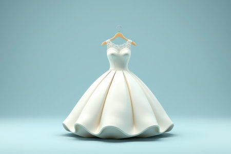 White wedding dress hanging on hanger for displayの素材