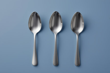 Three metal spoons on a blue backgroundの素材
