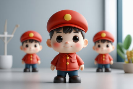 Red clothing cartoon little boy imageの素材