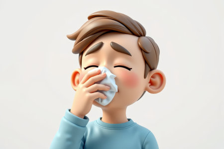 Cartoon boy blowing his noseの素材