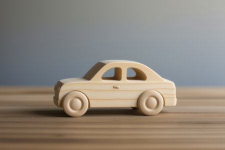 Close-up of a wooden car model still lifeの素材